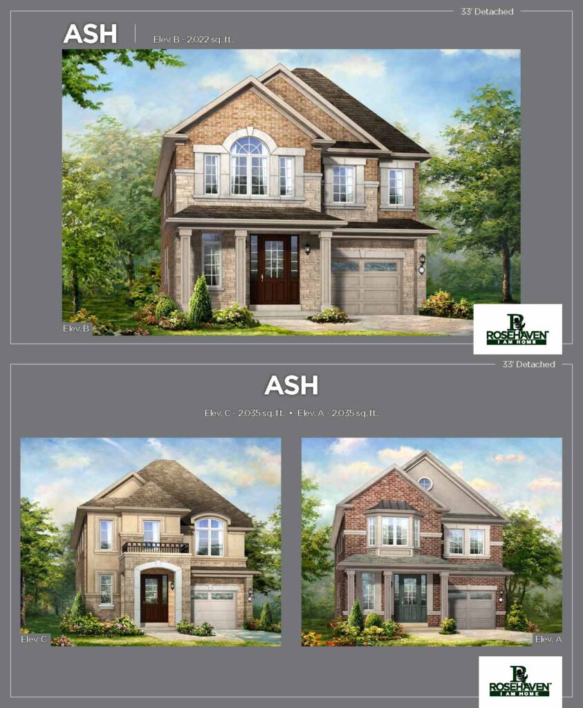 33’ Single Detached - Ash - Elevation A, B & C - Simcoe Woods Innisfil by Rosehaven Homes