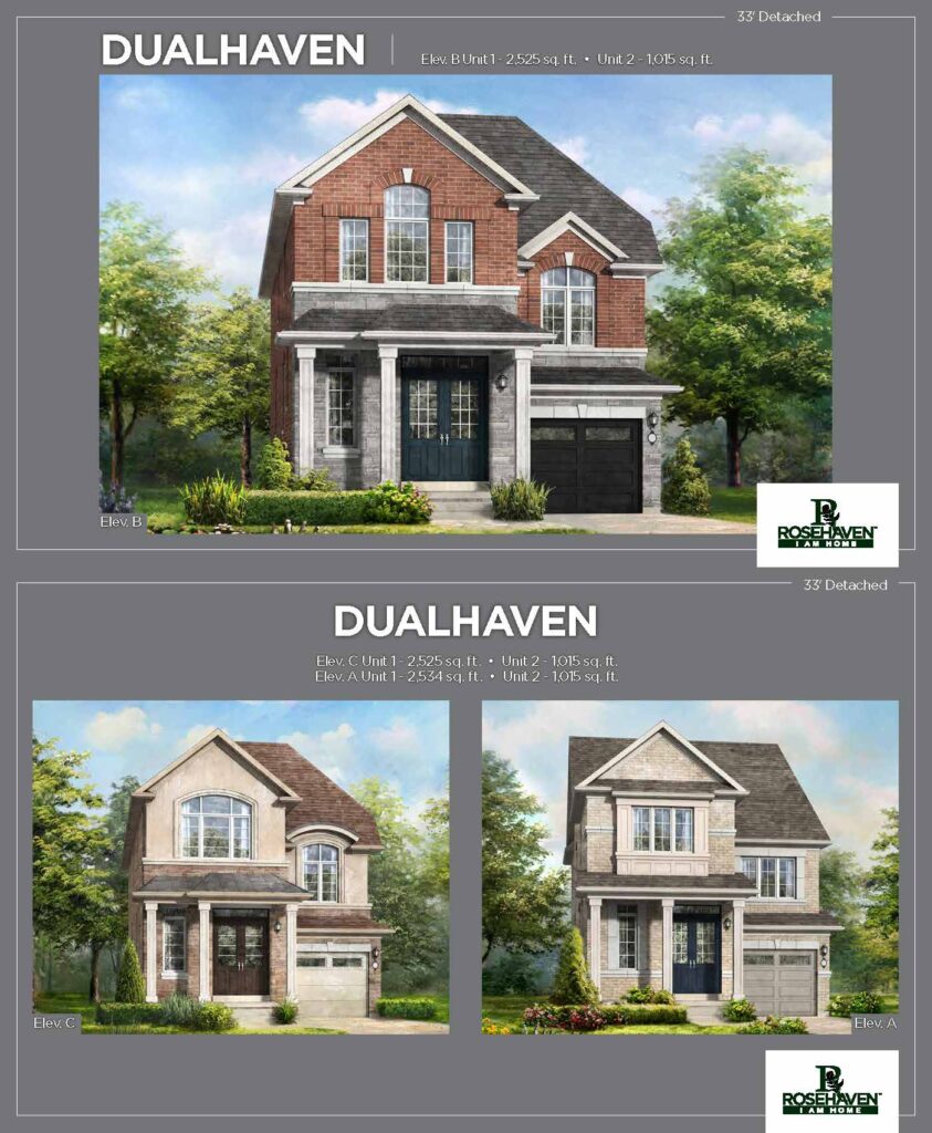 33’ Single Detached - Dualhaven - Elevation A, B & C - Simcoe Woods Innisfil by Rosehaven Homes