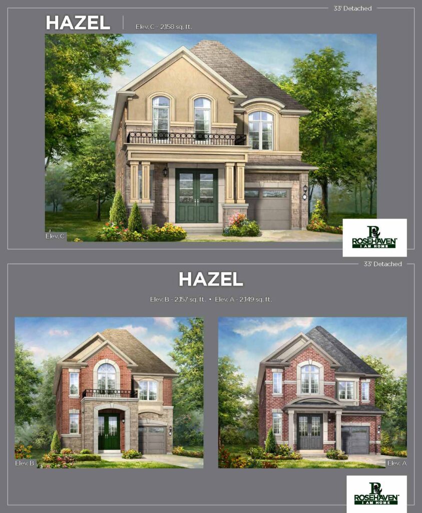 33’ Single Detached - Hazel - Elevation A, B & C - Simcoe Woods Innisfil by Rosehaven Homes