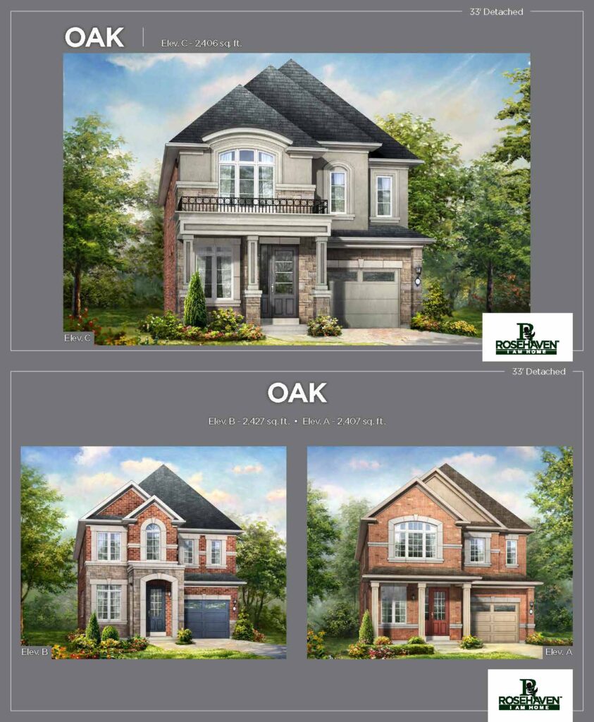 33’ Single Detached - Oak - Elevation A, B & C - Simcoe Woods Innisfil by Rosehaven Homes