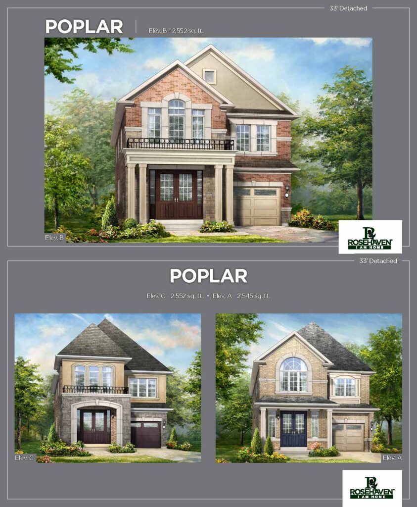 33’ Single Detached - Poplar - Elevation A, B & C - Simcoe Woods Innisfil by Rosehaven Homes