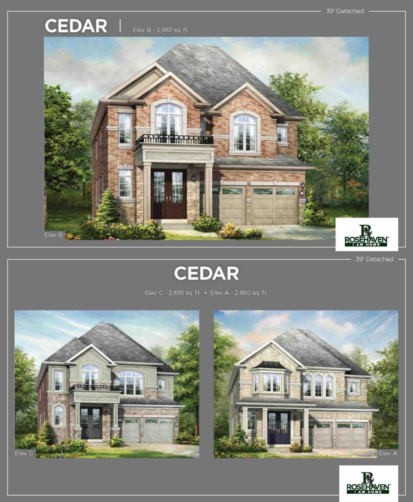 39’ Single Detached - Cedar - Elevation A, B & C - Simcoe Woods Innisfil by Rosehaven Homes