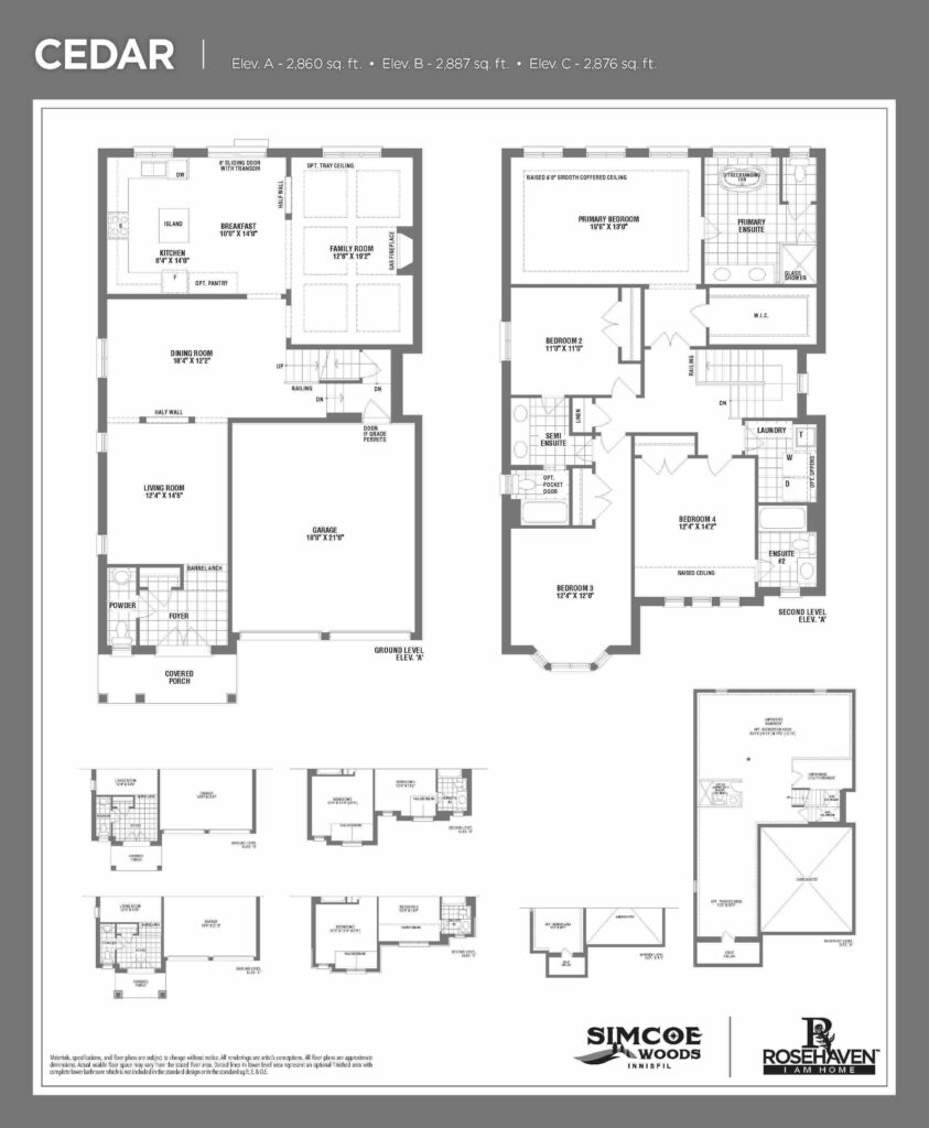 39’ Single Detached - Cedar - Floor Plan - Elevation A, B & C - Simcoe Woods Innisfil by Rosehaven Homes