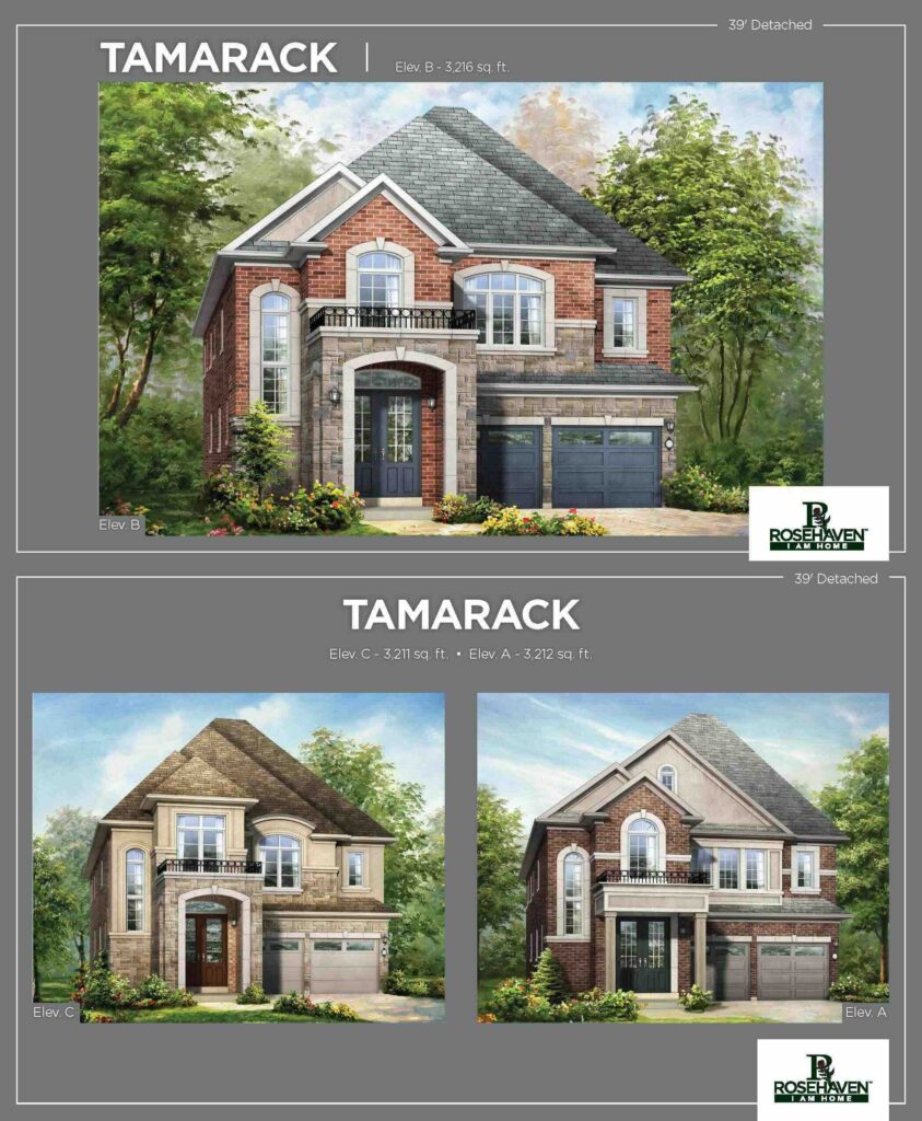 39’ Single Detached - Tamarack - Elevation A, B & C - Simcoe Woods Innisfil by Rosehaven Homes