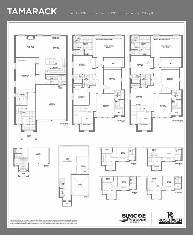 39’ Single Detached - Tamarack - Floor Plan - Elevation A, B & C - Simcoe Woods Innisfil by Rosehaven Homes